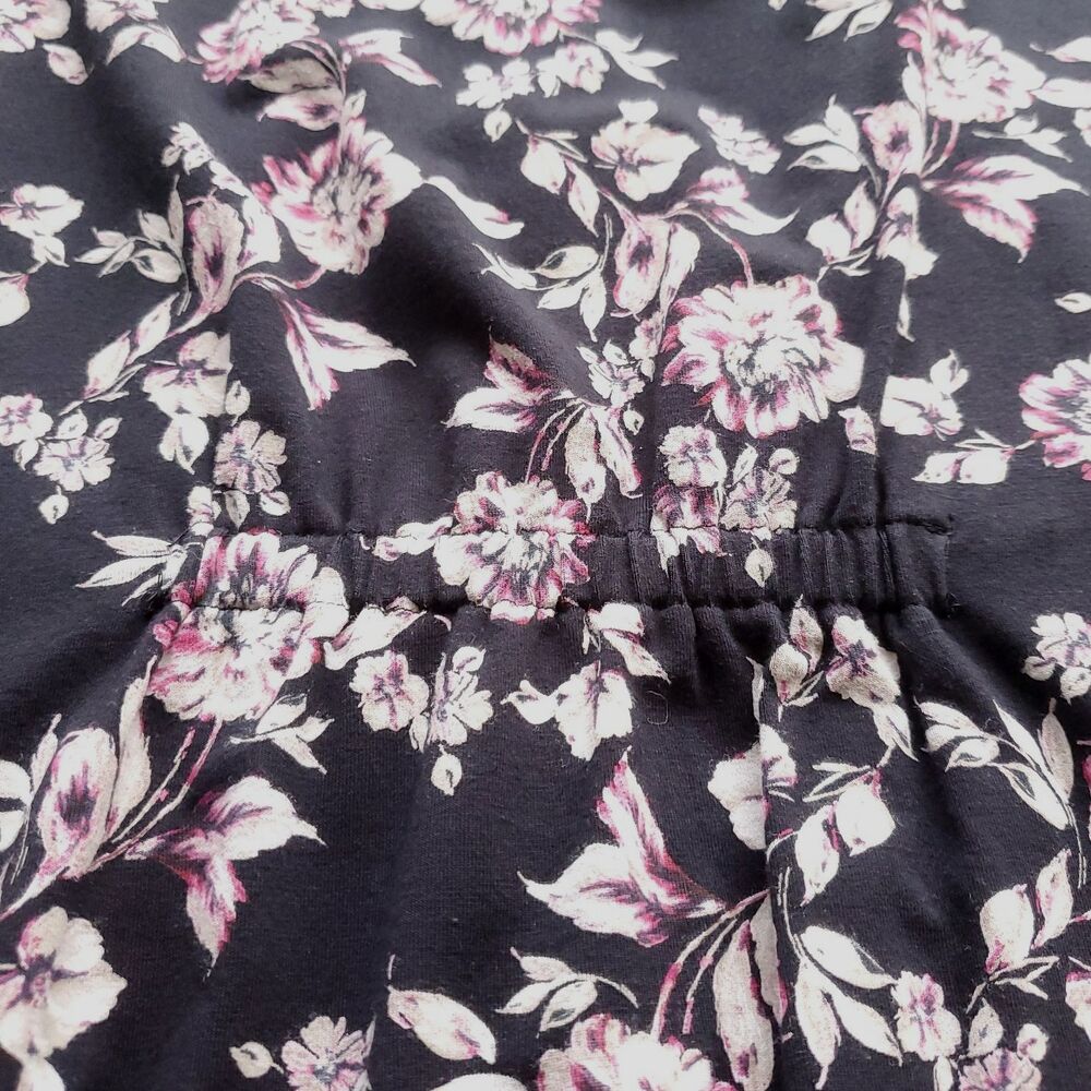 J Jill Button Front Maxi Dress Sz Large Black Pink Floral Pima Cotton Blend Knit - Picture 8 of 11